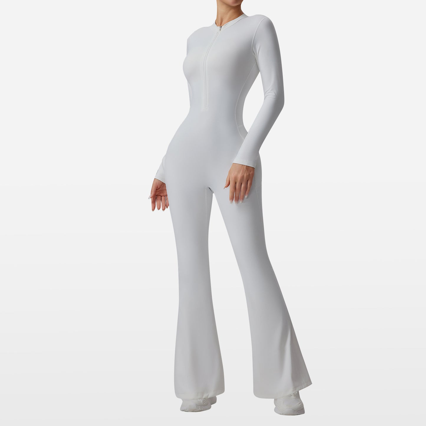 Slim-fit Bare-feel Long-sleeve Yoga Jumpsuit With A Zipper