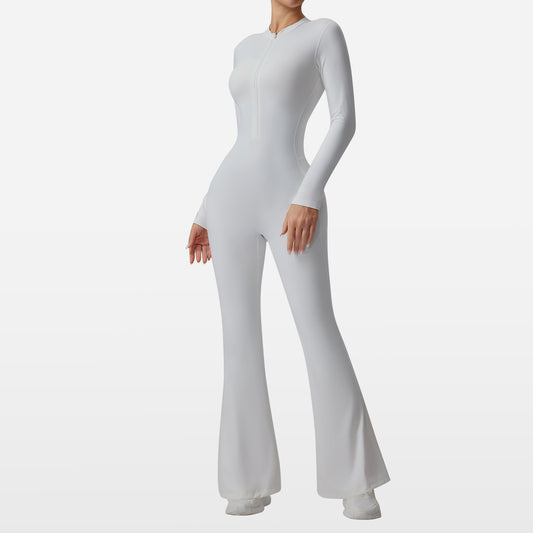 Slim-fit Bare-feel Long-sleeve Yoga Jumpsuit With A Zipper