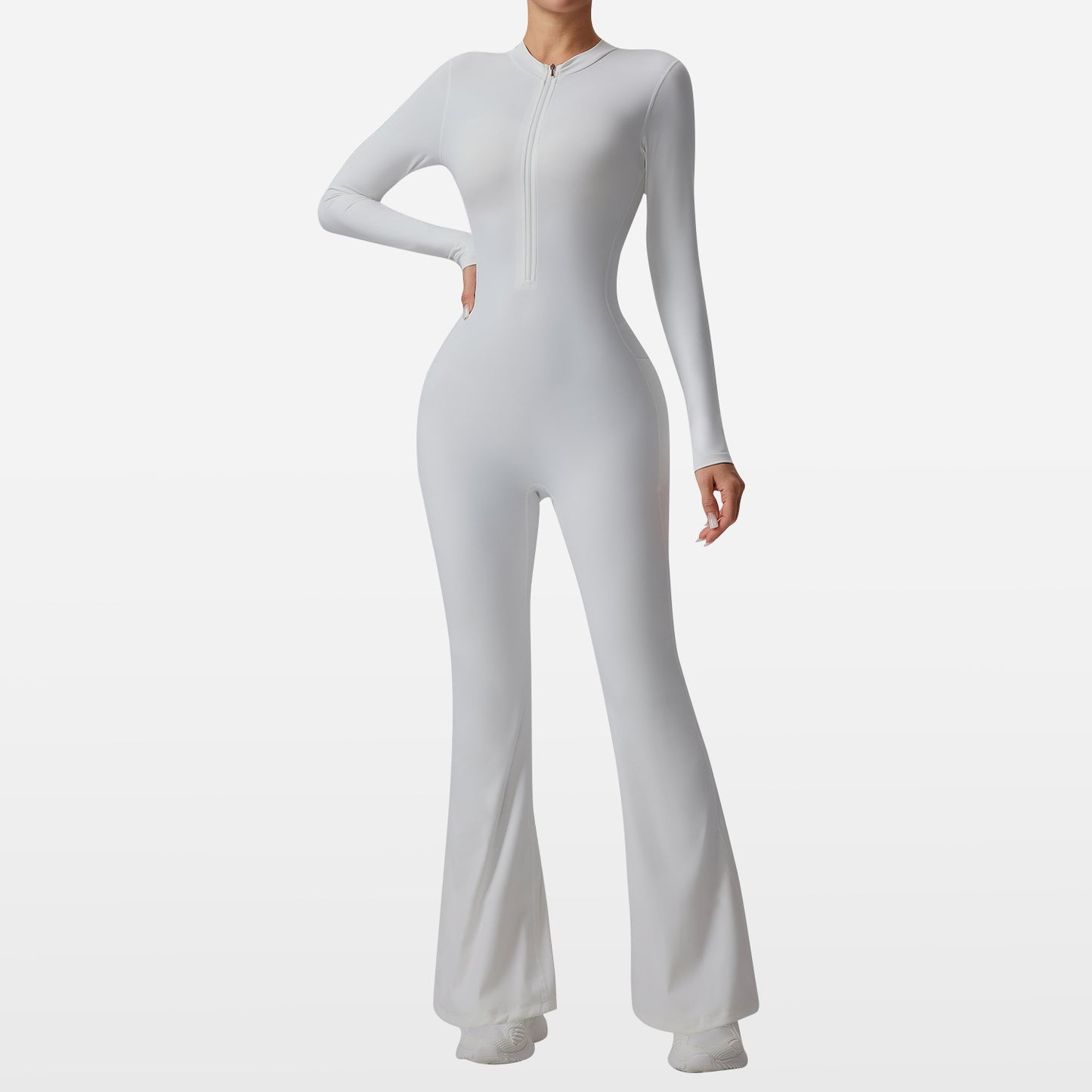 Slim-fit Bare-feel Long-sleeve Yoga Jumpsuit With A Zipper