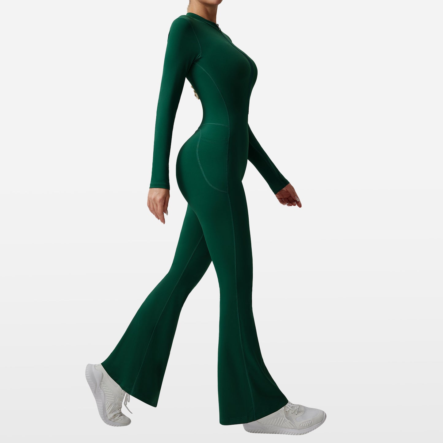 Slim-fit Bare-feel Long-sleeve Yoga Jumpsuit With A Zipper