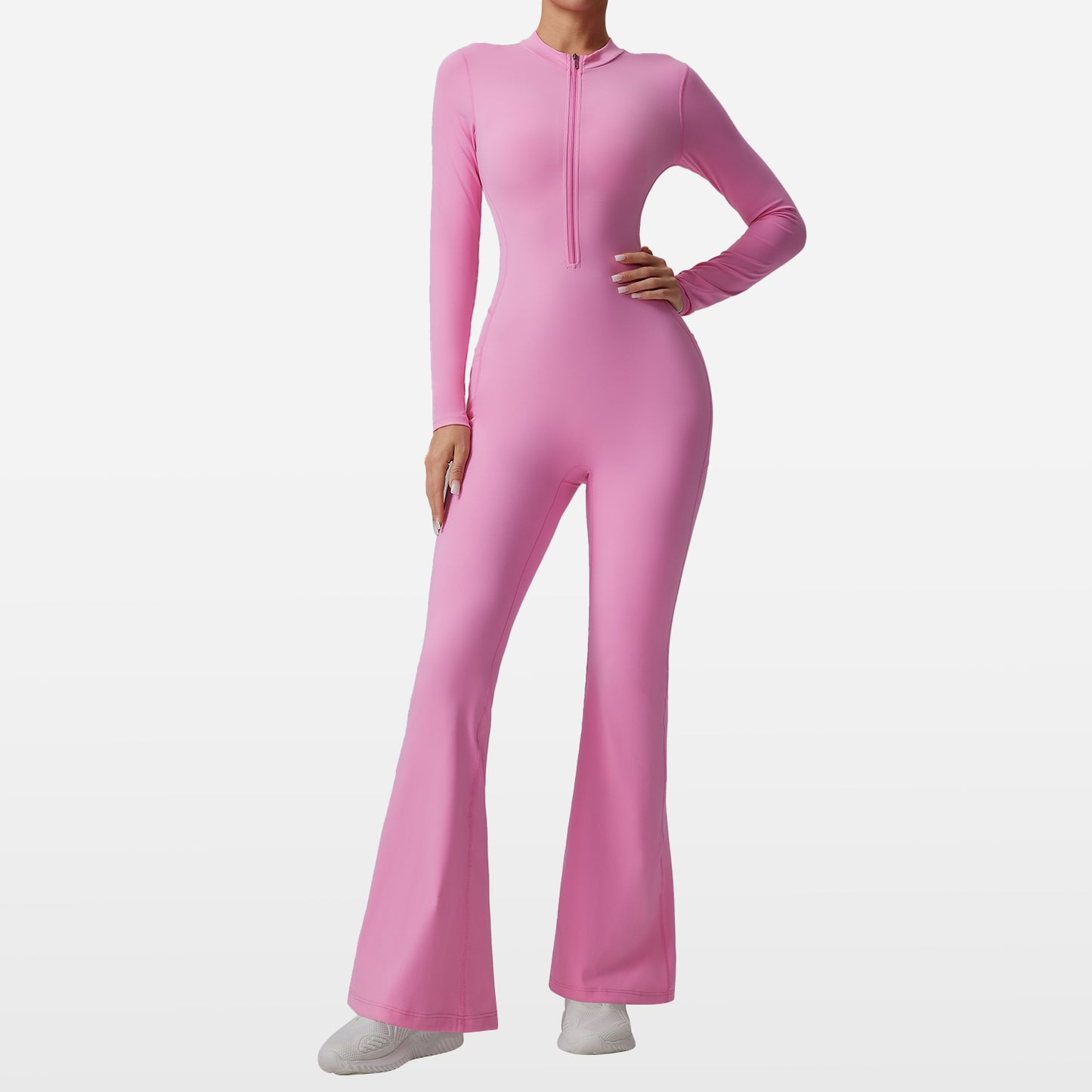 Slim-fit Bare-feel Long-sleeve Yoga Jumpsuit With A Zipper