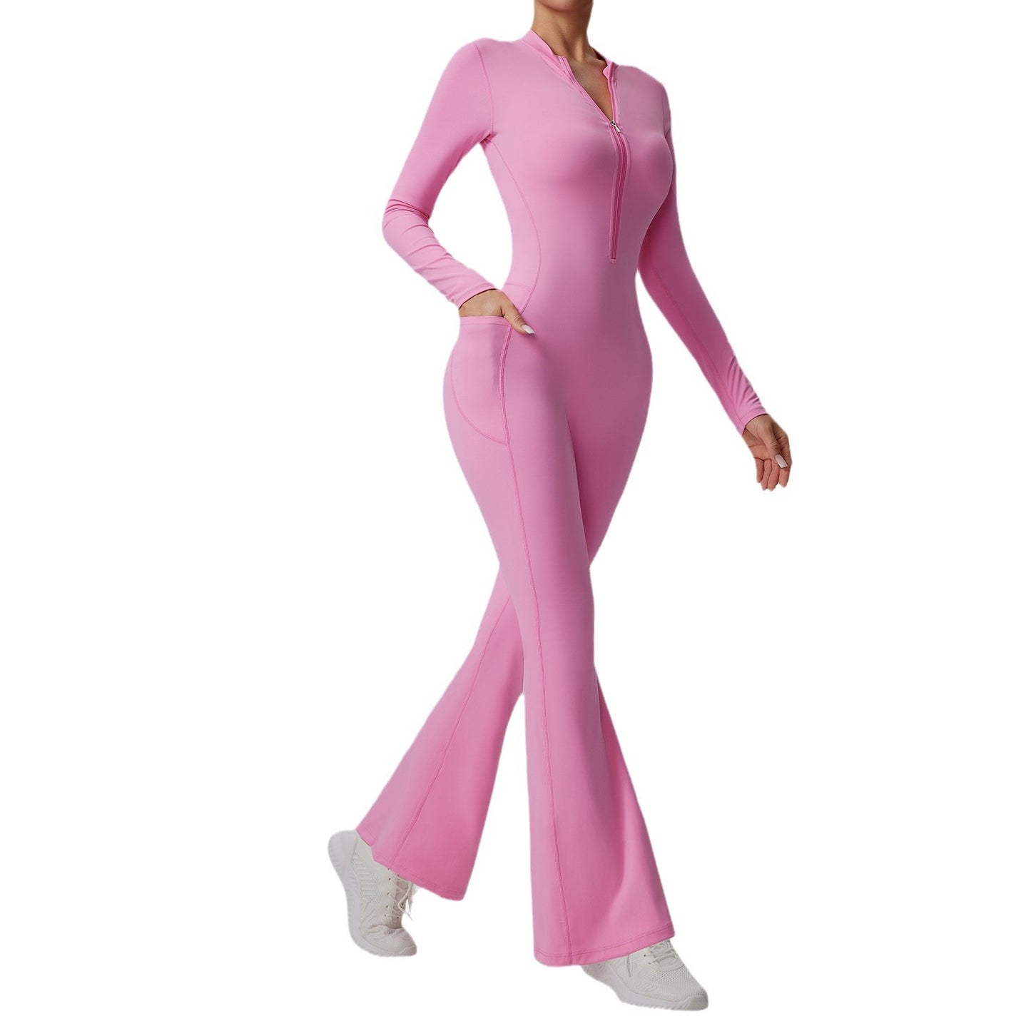 Slim-fit Bare-feel Long-sleeve Yoga Jumpsuit With A Zipper