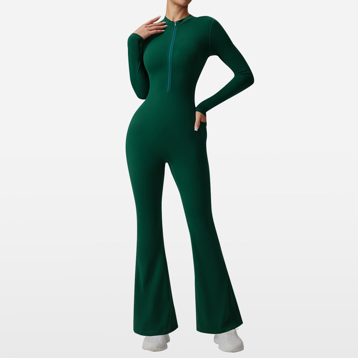 Slim-fit Bare-feel Long-sleeve Yoga Jumpsuit With A Zipper