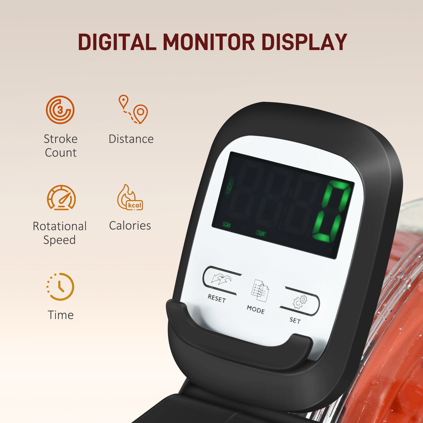 Foldable Rower Machine, Water Rowing Machine with Wheels, LCD Monitor and Tablet Holder for Cardio Training, Red