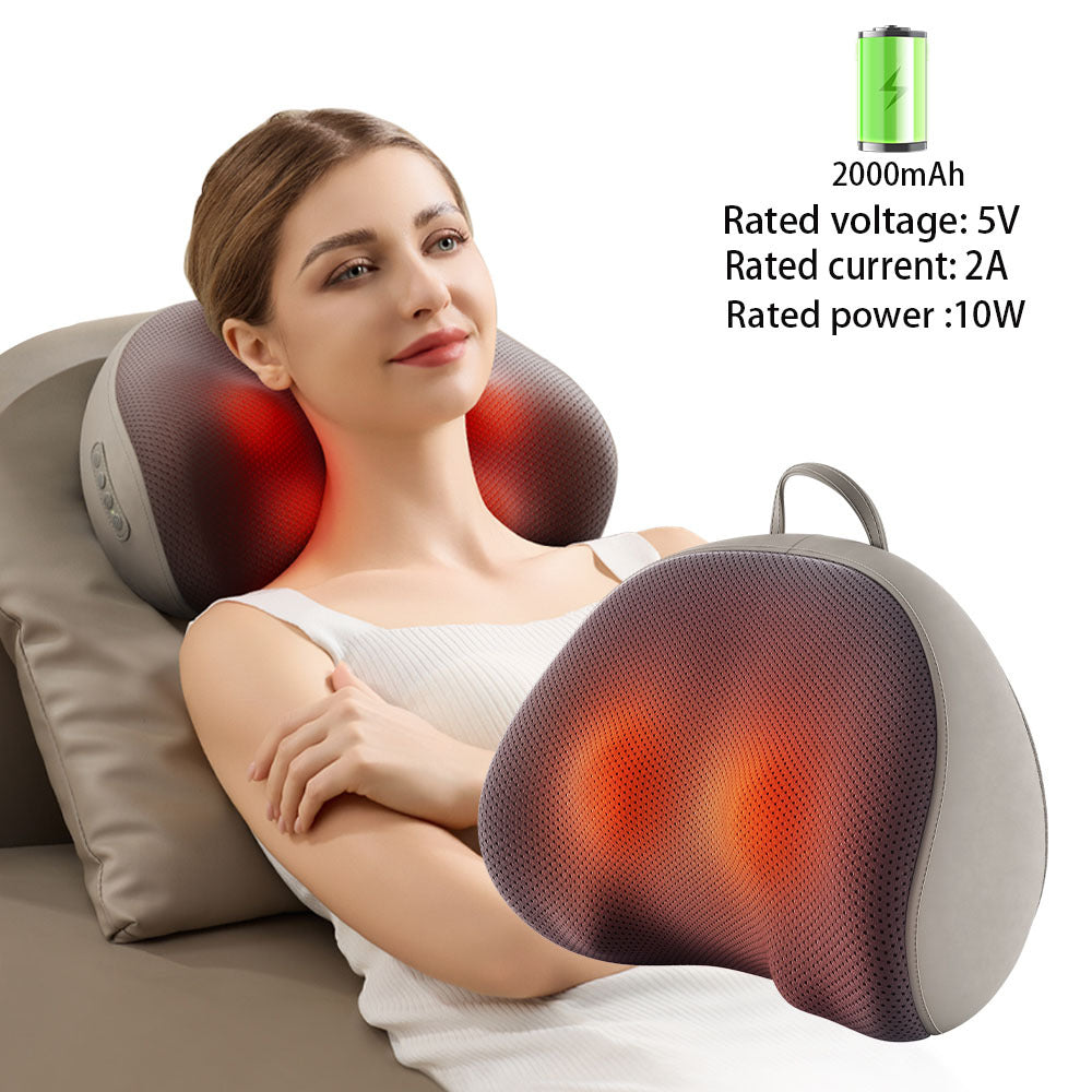 Multi-functional Neck Massage Pillow Portable Kneading Heating Compress Cervical Massager