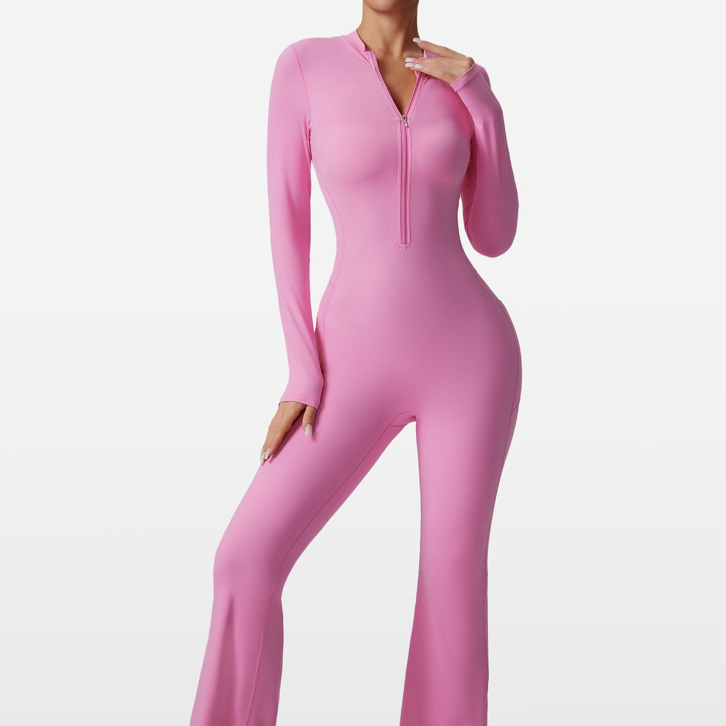 Slim-fit Bare-feel Long-sleeve Yoga Jumpsuit With A Zipper
